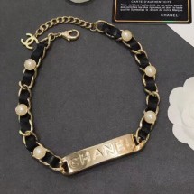 Chanel Chain Leather Tag Choker Necklace Black 2019 Collection CE01695