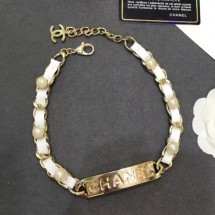 Chanel Chain Leather Tag Choker Necklace White 2019 Collection CE02192