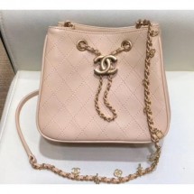 Chanel Charms Lambskin Drawstring Bucket Mini Bag Beige 2019 CE02393