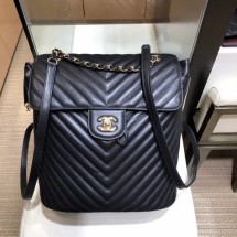 Chanel chevron calfskin large Backpack Bag black with gold hardware CE02855