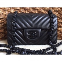 Chanel Chevron So Black Small Classic Flap Bag 1116 in Lambskin CE02017