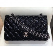 Chanel Classic Flap Medium Bag Black in Patent Leather with Silver Hardware CE03366