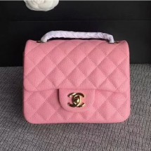 Chanel Classic Flap Mini Bag A1115 in Caviar Leather Pink with Golden Hardware CE03505