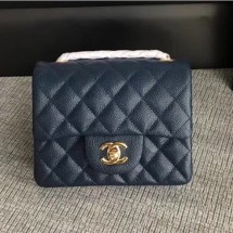 Chanel Classic Flap Mini Bag A1115 in Caviar Leather Sapphire with Golden Hardware CE01270