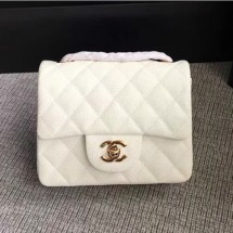 Chanel Classic Flap Mini Bag A1115 in Caviar Leather White with Golden Hardware CE00741