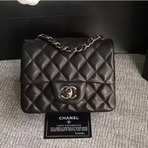 Chanel Classic Flap Mini Bag A1115 in Lambskin Leather Black with Vintage Silver Hardware CE04103