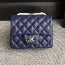 Chanel Classic Flap Mini Bag A1115 in Lambskin Leather Sapphire with Silver Hardware CE01031