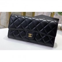 Chanel Classic Long Flap Wallet 30077 Lambskin Black/Gold CE00782