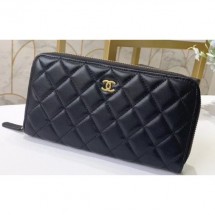 Chanel Classic Long Zipped Wallet 31507 Lambskin Black/Gold CE03937