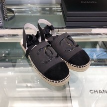 Chanel Fabric Slingback Lace-up Espadrilles Dark Gray 2019 Collection CE03101