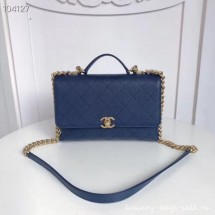 Chanel flap bag Grained Calfskin & Gold-Tone Metal AS0305 blue CE01424