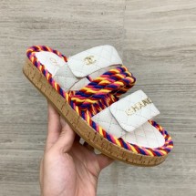 Chanel Flat Cord Slide Sandals G34603 White/Pink 2019 Collection CE01782