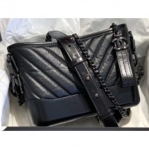 Chanel Gabrielle Small Hobo Bag A91810 Chevron So Black 2019 CE03865