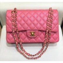 Chanel Grained Caflskin Medium Classic Flap Bag A01112 Pink With Gold Hardware CE03992