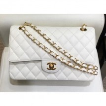 Chanel Grained Caflskin Medium Classic Flap Bag A01112 White With Gold Hardware CE03280