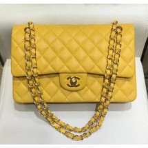 Chanel Grained Caflskin Medium Classic Flap Bag A01112 Yellow With Gold Hardware CE00657