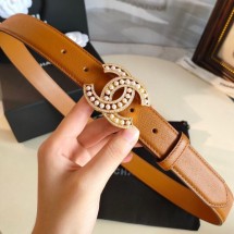 Chanel Grianed Calfskin Belt 30mm with Pearl CC Buckle Brown 2019 Collection Belt CE00791