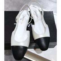 Chanel Heel 2cm Flat Slingbacks G31319 White/Black CE03998