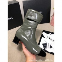 Chanel Heel 4.5cm Boots Patent Crinkled Dark Green/Black 2020 CE02069