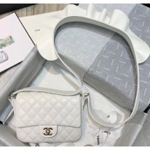 Chanel Lambskin & Calfskin Flap Bag AS1737 White 2020 Collection CE01553