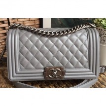 Chanel Lambskin Boy Flap Medium Bag Gray/Silver CE01176