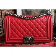 Chanel Lambskin Boy Flap Medium Bag Red/Silver CE02857