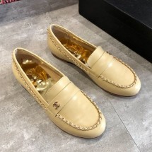 Chanel Lambskin Chain Flat Loafers G35631 Beige 2020 Collection CE03048