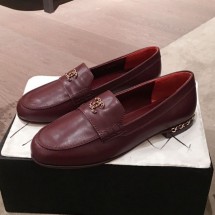 Chanel Lambskin Chain Leather Trim Loafers Burgundy 2019 Collection CE03028