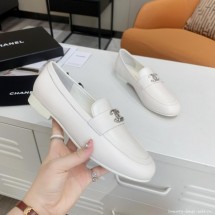 Chanel Lambskin Crystal CC Loafers G36343 White 2020 Collection CE02629