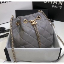 Chanel Lambskin Large Drawstring Bag With Chain AS1699 Grey 2020 Collection CE01646