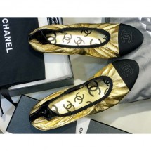 Chanel Laminated Goatskin and Grosgrain Ballerinas G36166 Metallic Gold 2020 CE04279