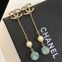 Chanel Long Earrings AB0584 Gold/Pearly White/Blue/Crystal 2019 Collection CE01745