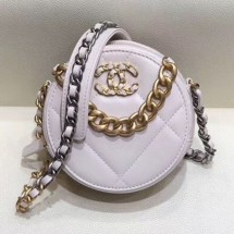 Chanel Maxi-Quilted Lambskin Round Clutch with Chain White 2019 Collection CE02617