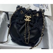 Chanel Patchwork Small Drawstring Bucket Bag AS1613 Black 2020 CE01222