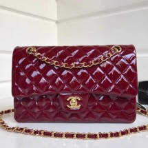 Chanel Patent Calfskin Medium Classic Flap Bag A1112 Burgundy（Gold Hardware） Collection CE01300
