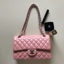 Chanel Patent Calfskin Medium Classic Flap Bag A1112 Pink(Silver Hardware) Collection CE04317