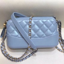 Chanel Pearl Glossy Quilted Vintage Leather Gabrielle Clutch with Chain A94505 Blue 2019 Collection CE03873