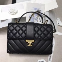Chanel Quilted and Chevron Calfskin Large Flap Bag with Top Handle AS0712 Black 2019 Collection CE01653