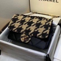 Chanel Quilted Calfskin and Houndstooth Tweed Medium Flap Bag AS1154 Black/Gold 2019 Collection CE02823