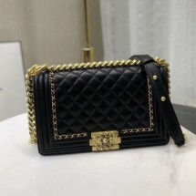 Chanel Quilted Calfskin Chain Medium Boy Flap Bag A67086 Black 2019 Collection CE04272