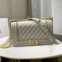 Chanel Quilted Calfskin Chain Medium Boy Flap Bag A67086 Gray 2019 Collection CE01935