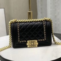 Chanel Quilted Calfskin Chain Small Boy Flap Bag A67085 Black 2019 Collection CE00659