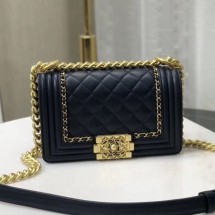 Chanel Quilted Calfskin Chain Small Boy Flap Bag A67085 Navy Blue 2019 Collection CE03346