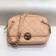 Chanel Quilted Grained Calfskin Round CC Metal Camera Bag AS6066 Apricot 2019 Collection CE00652