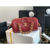 Chanel Quilted Lambskin Bowling Bag with Chain Top Handle Red 2020 Collection CE00542