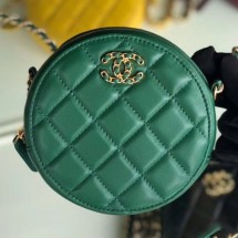 Chanel Quilted Lambskin Chain CC Round Clutch with Chain AP0725 Green 2019 Collection CE01399