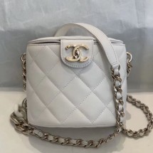 Chanel Quilted Lambskin Chain Round Vanity Case AS1355 White 2019 Collection CE01729