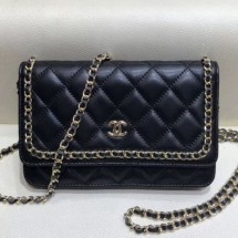 Chanel Quilted Lambskin Chain Trim Wallet on Chain WOC AP0674 Black 2019 Collection CE02861