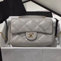 Chanel Quilted Lambskin Classic Small Flap Bag with Top Handle AS1114 Gray 2019 Collection CE02534