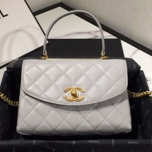 Chanel Quilted Lambskin Flap Bag with Top Handle AS1175 Gray 2019 Collection CE01790